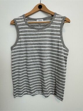 Evereve Women's Gray & White Striped Sleeveless Tank NWT M